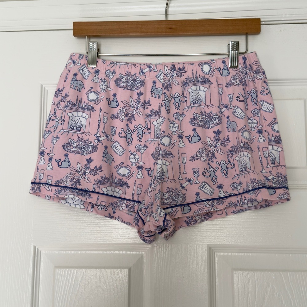 Roller Rabbit Party Toile Pajama Shorts M Pink Pima Cotton PJ Bottoms